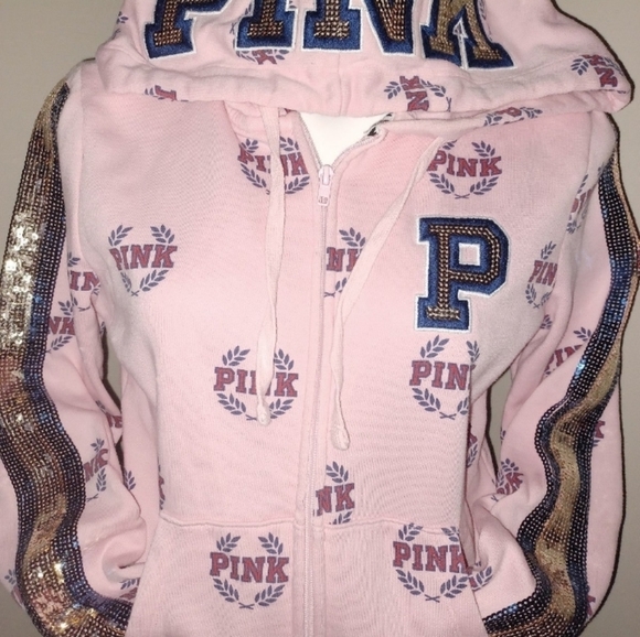 RARE HTF VS PINK LOGO GORGEOUS SEQUINS HOODIE SIZE LARGE LITTLE OVERSIZED - Picture 4 of 12